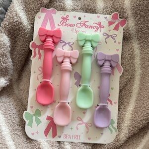 Kids Baby Bow Spoon Set - Pink, Green, Purple
